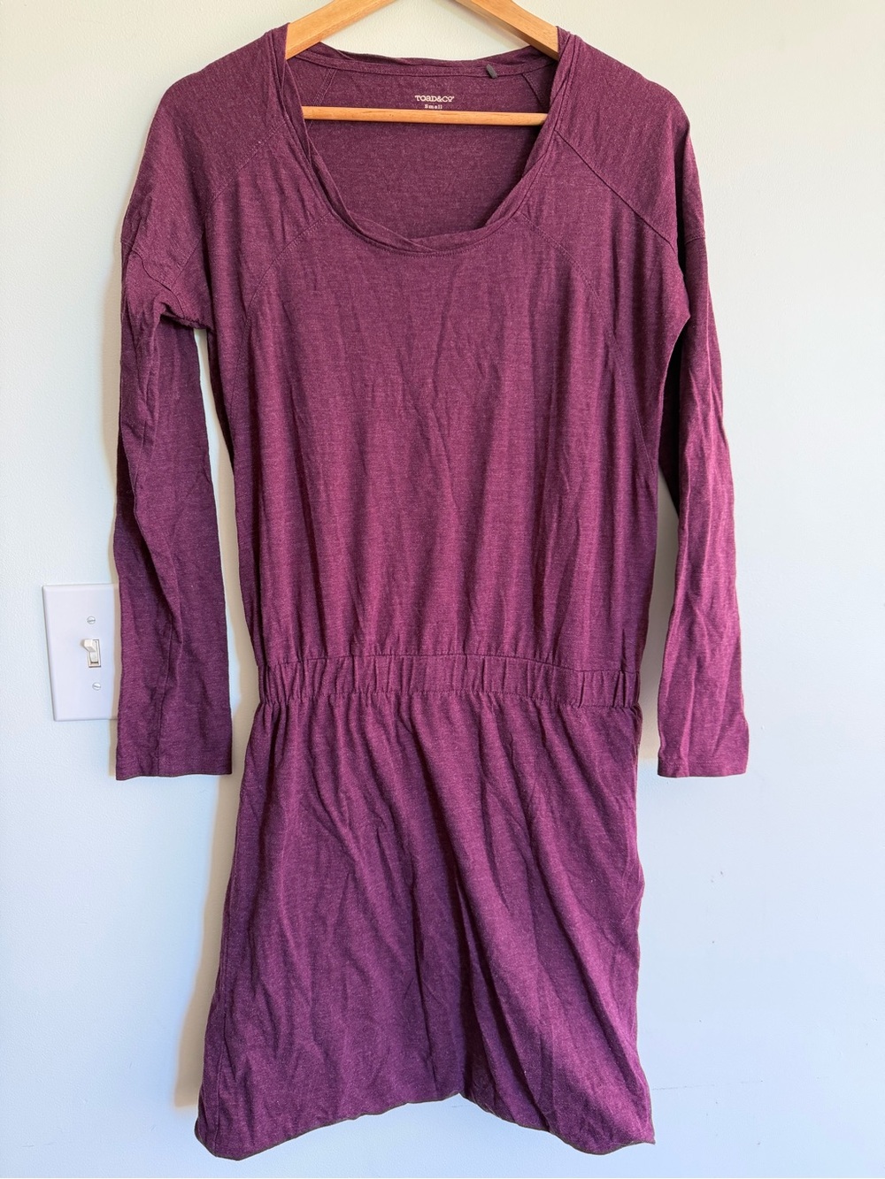 Toad & Co Organic Cotton Blend Plum Long Sleeve Casual Dress Comfy Basic